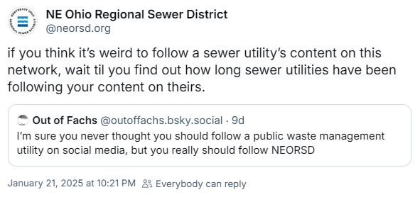 If you think it's weird to follow a sewer utility's content on this network, wait til you find out how long sewer utilities have been following your content on theirs.