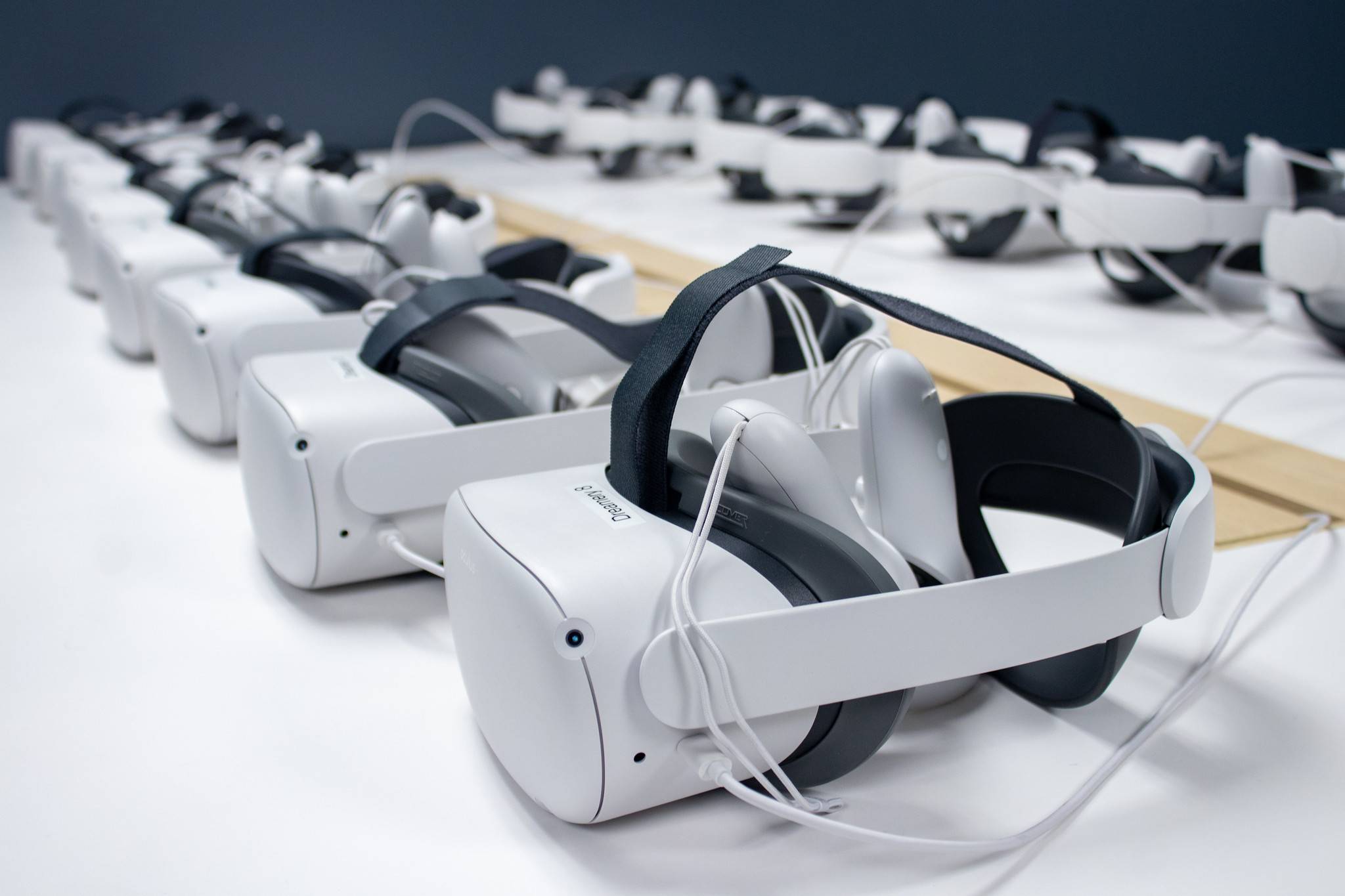 Rows of VR headsets at the Dreamery