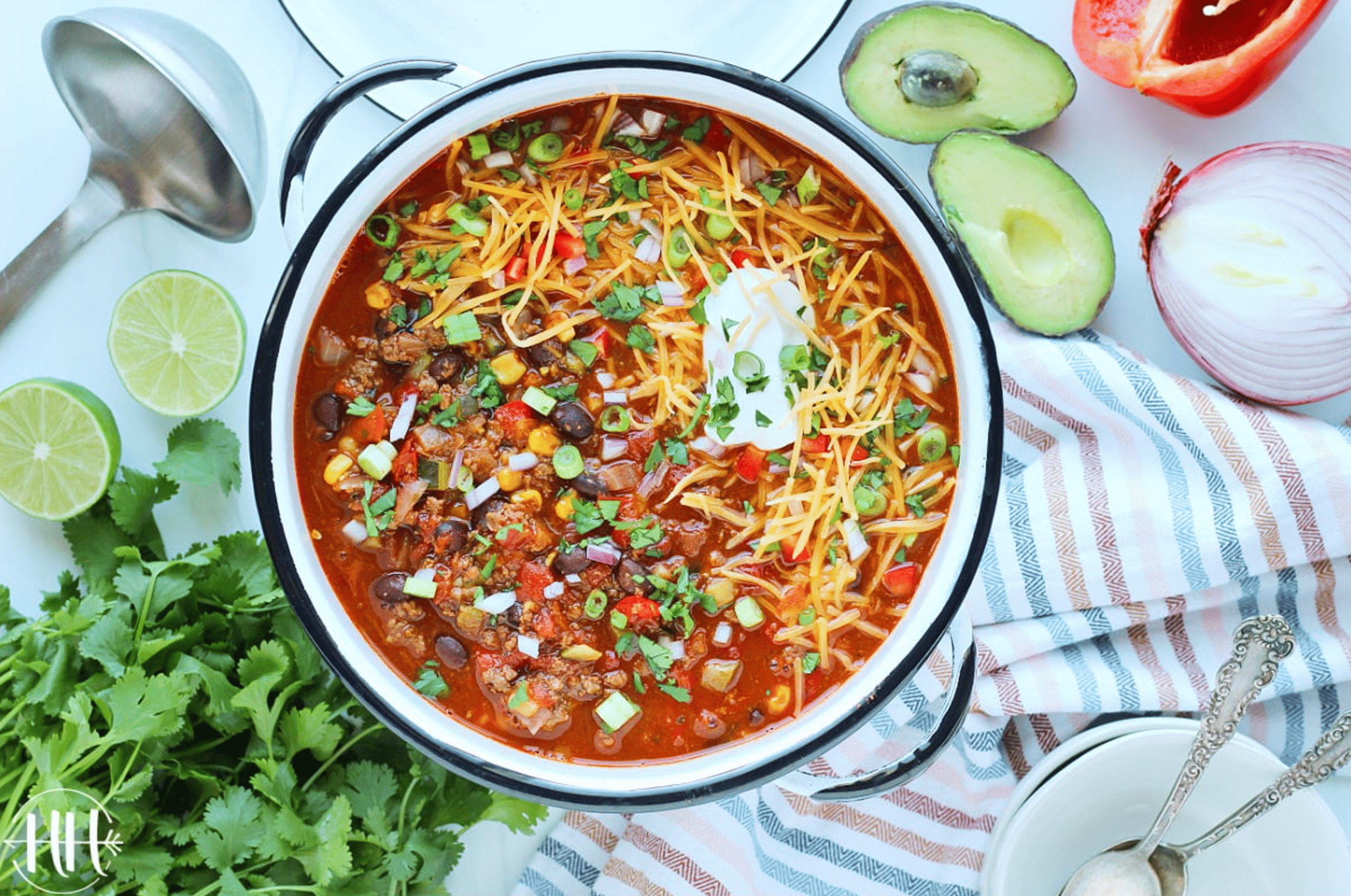 A pot of taco soup. 