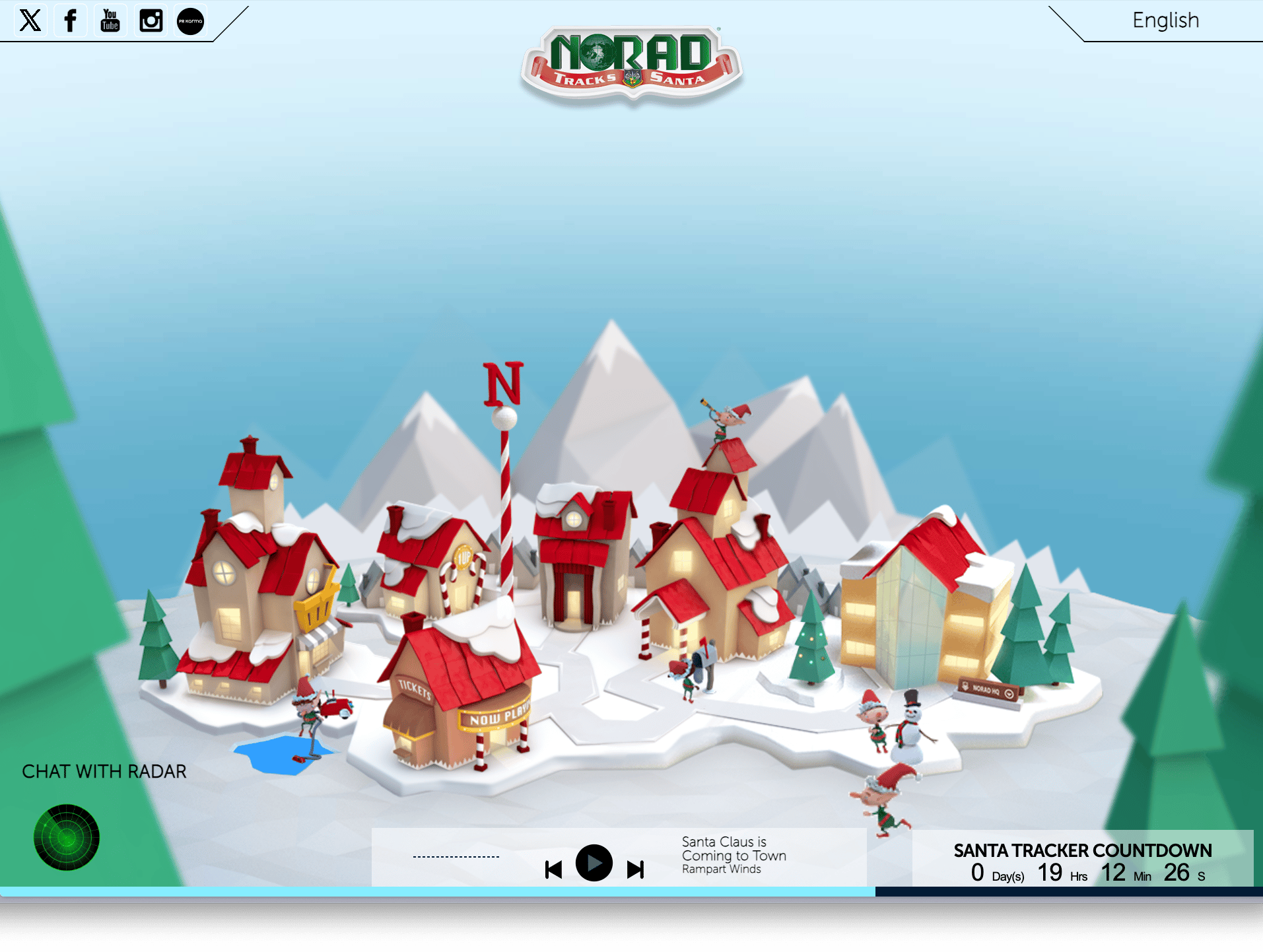 A screenshot of the NORAD Santa tracker website.