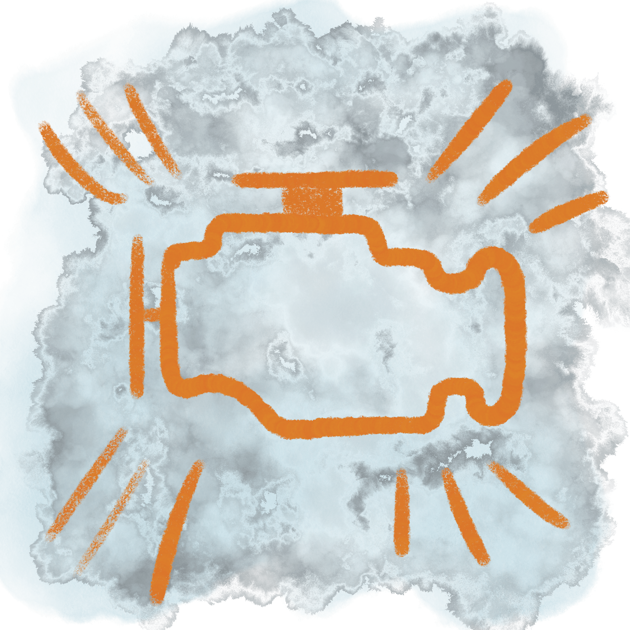hand drawn illustration of orange engine light