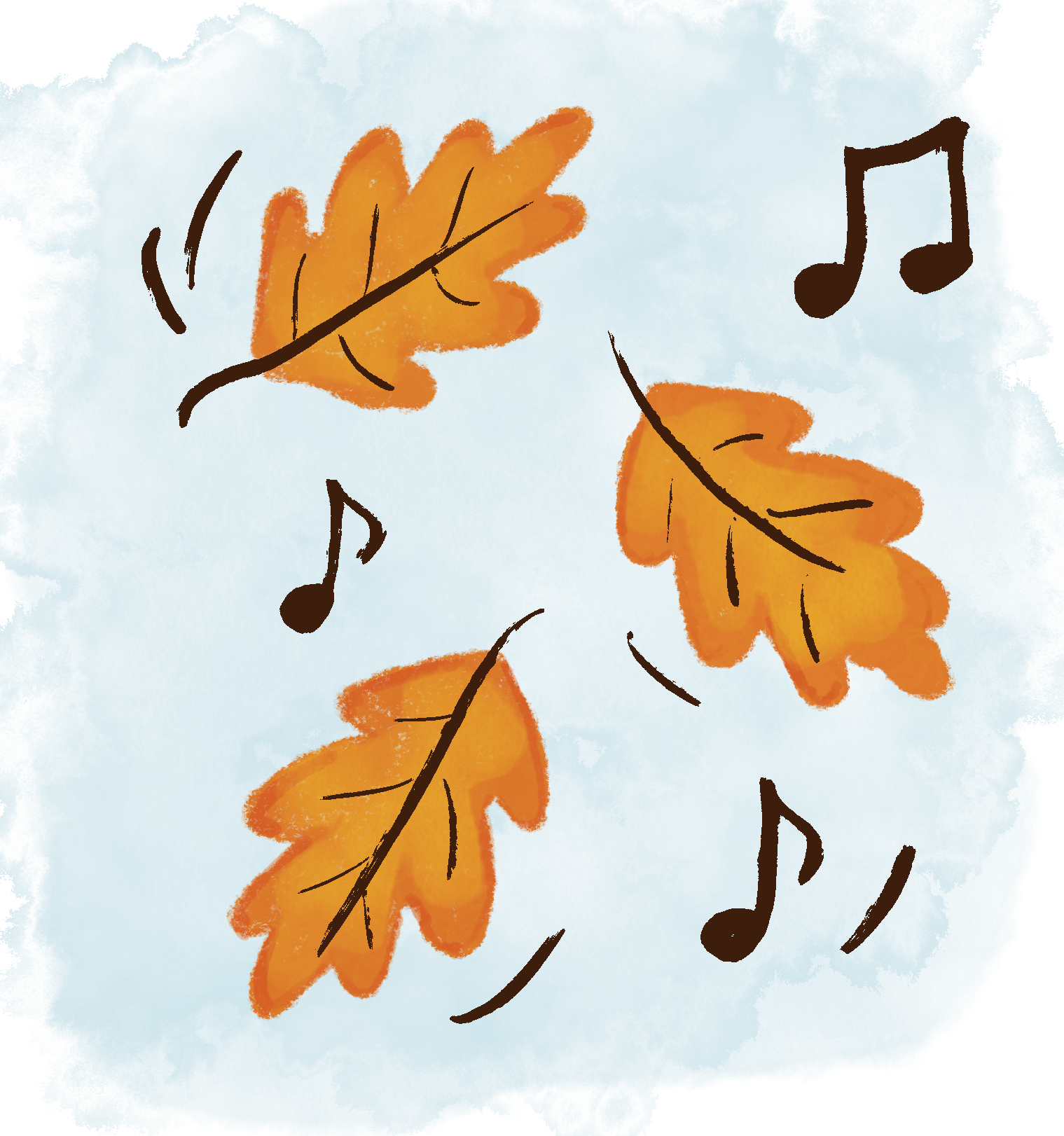 hand drawn illustration of orange leaves and music notes