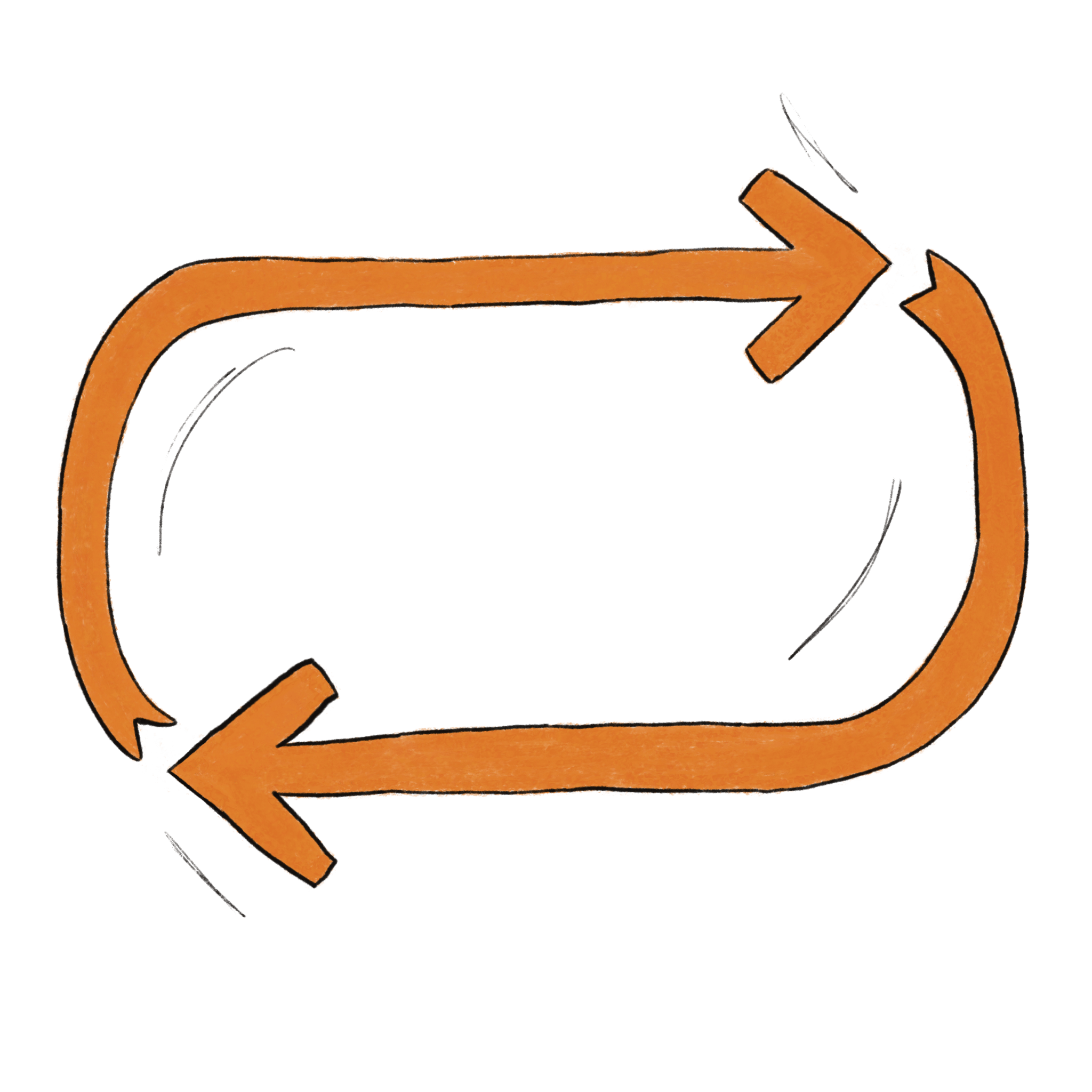 hand drawn orange arrows looping into a repeat symbol