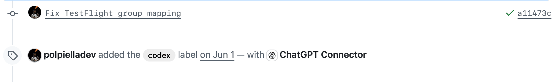 Commits added to a PR by Codex and being validated by an Xcode Cloud workflow