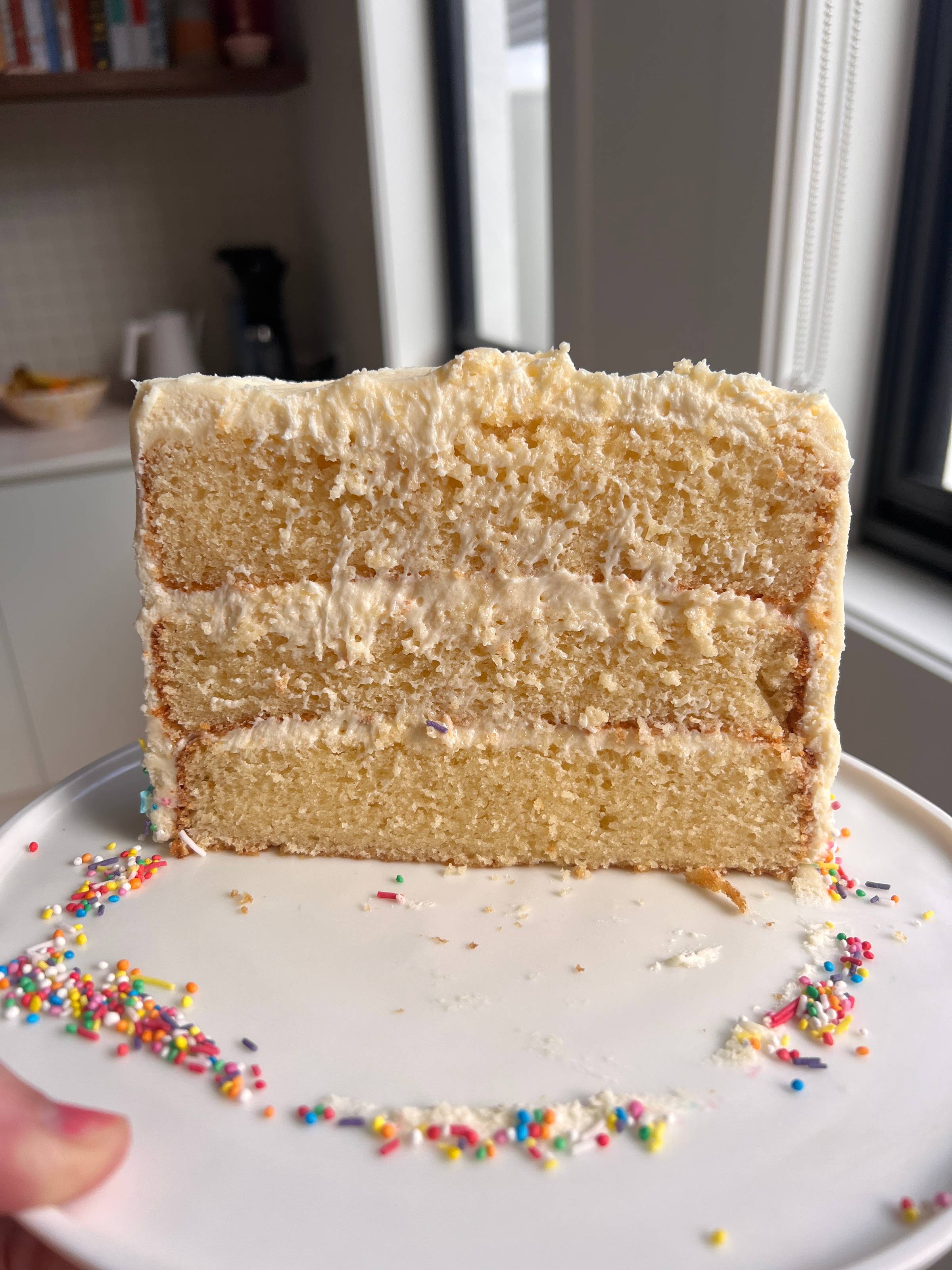 A gorgeous tall vanilla cake