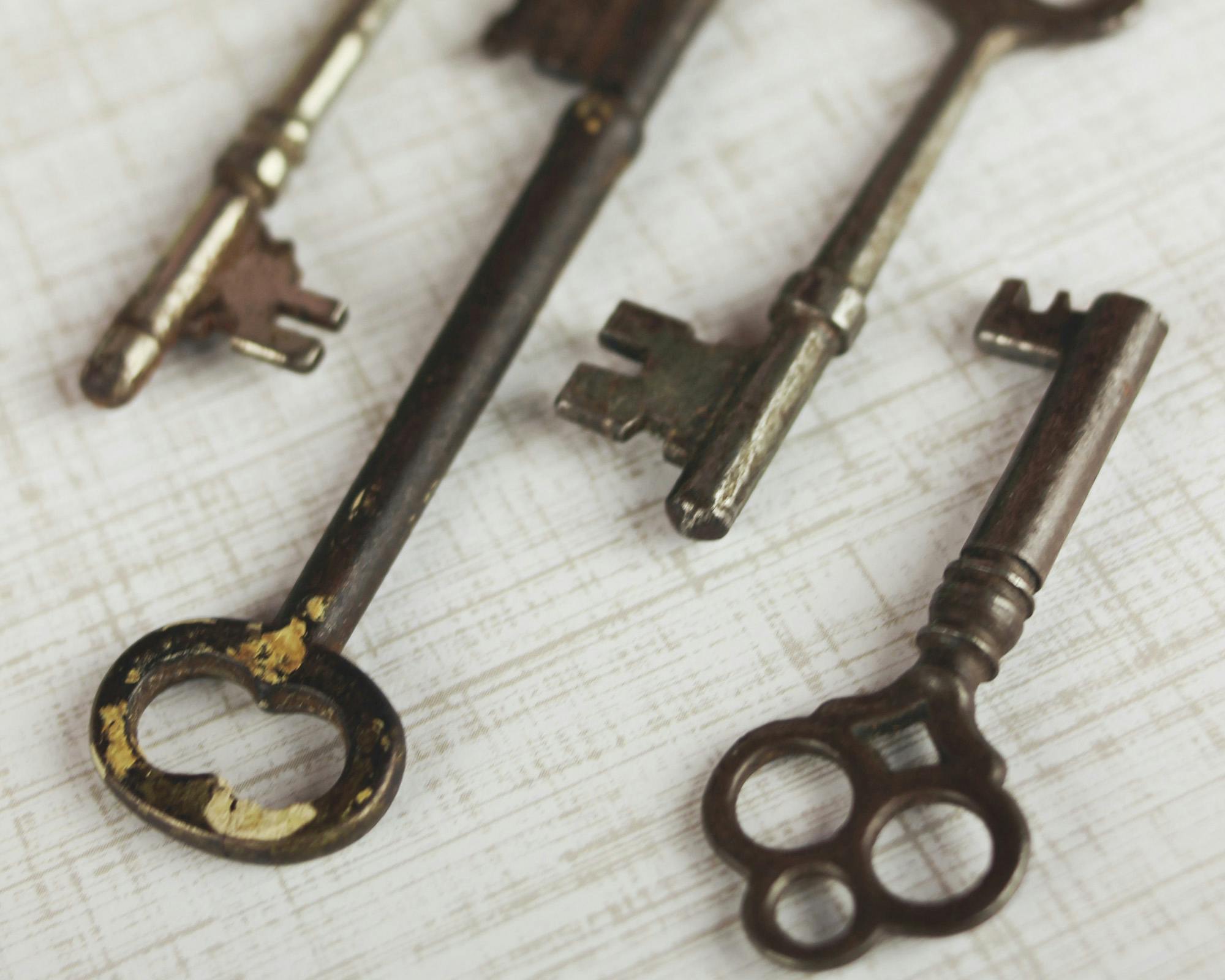 Photo of four old keys.