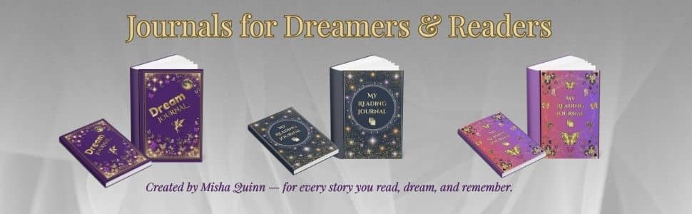 Reading Jounals and Dream Journal paperbacks and hardcovers on the grey background