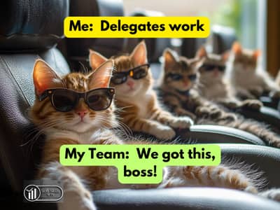 Kittens sitting in Conference room chairs wearing sunglasses. ME: Delegates work  My Team: We got this, boss!
