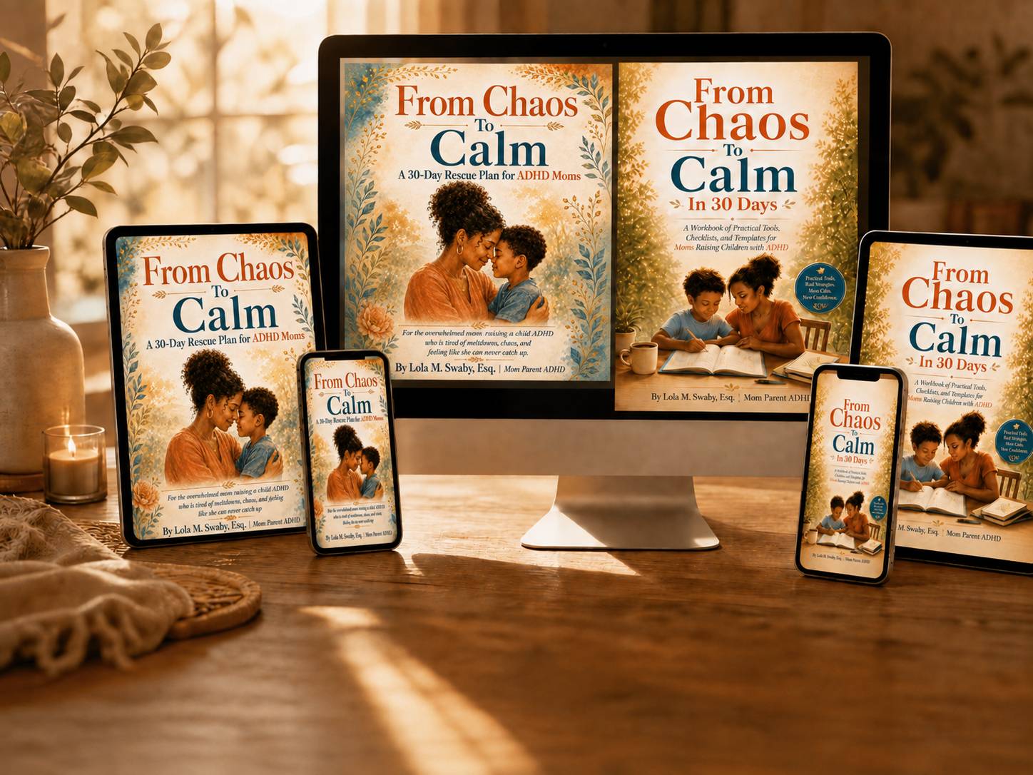 From Chaos to Calm ADHD parenting guide and workbook displayed across digital devices