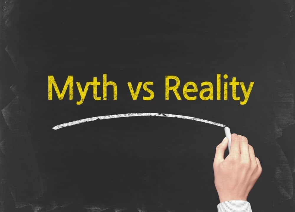 myth vs reality on chalk board representing myths of a good farm website