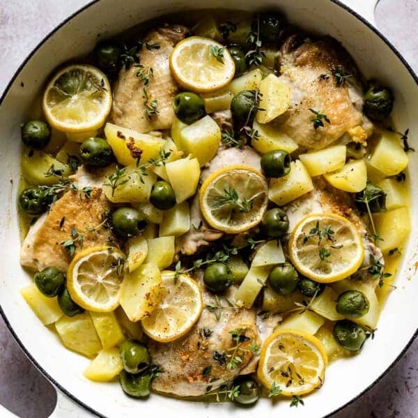 Mediterranean lemon chicken with potatoes.
