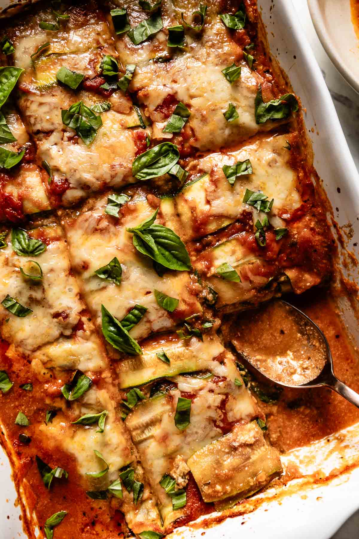 Zucchini lasagna from the top view.