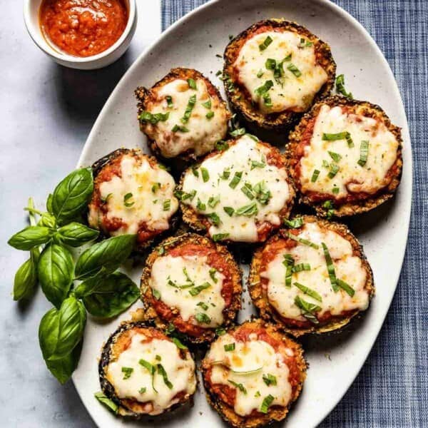 Air fryer eggplant parmesan on a plate