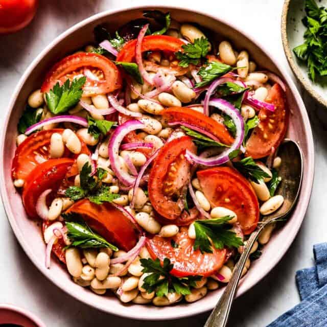 Turkish white bean salad in a big bowl