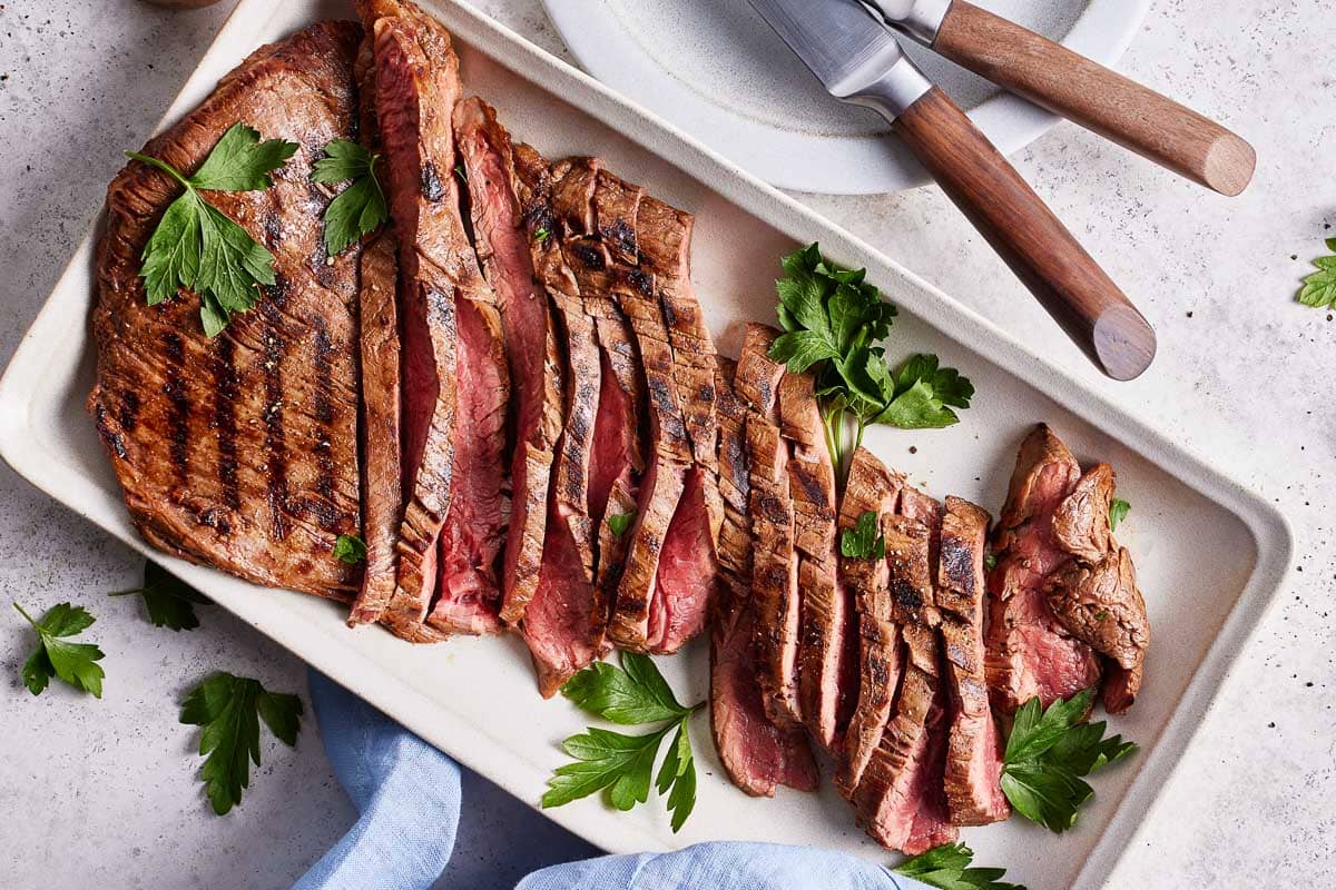 Flank steak sliced.