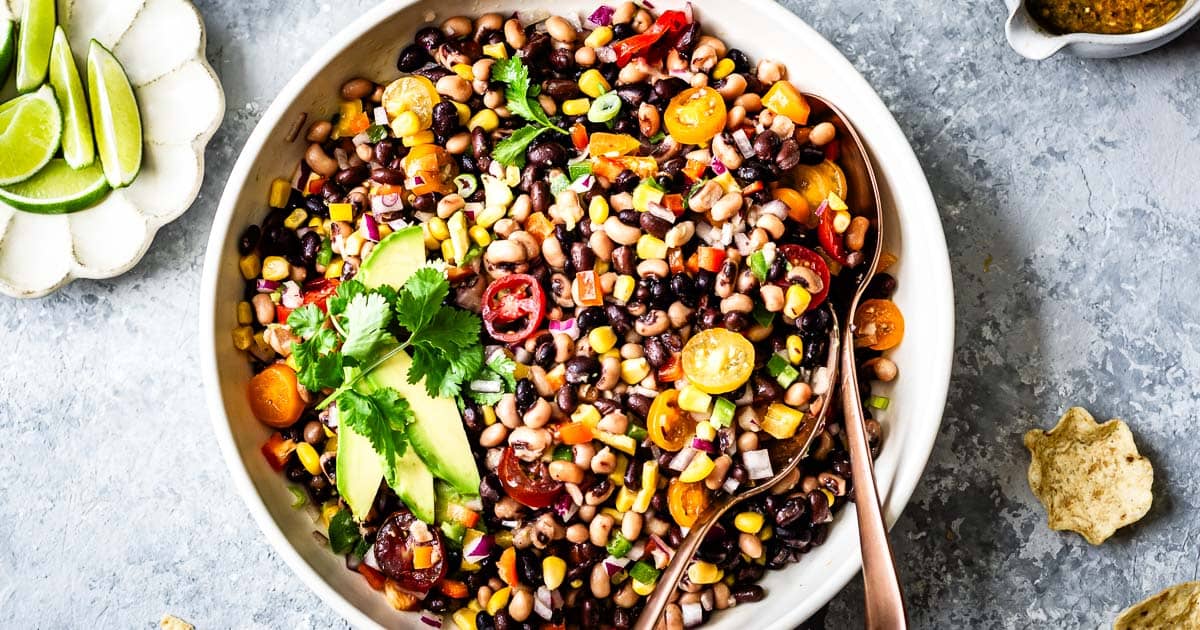 Cowboy Caviar in a bowl from the top view.