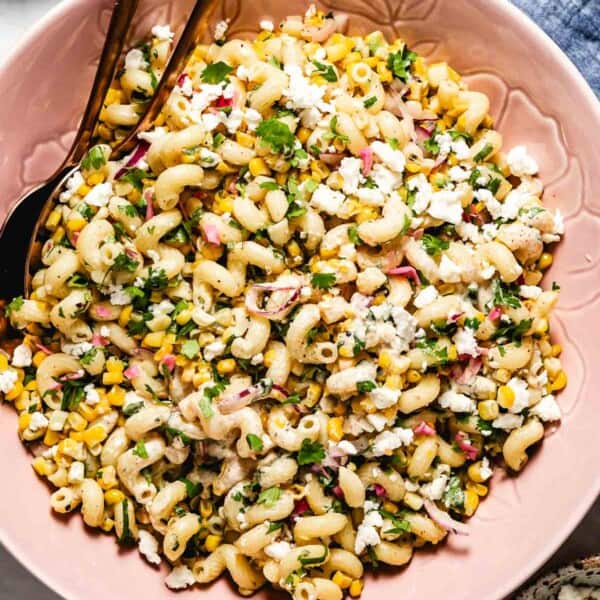 Mexican street corn pasta salad in a big bowl
