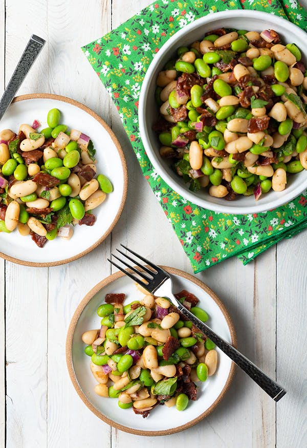 Edamame Salad with White Beans and Bacon