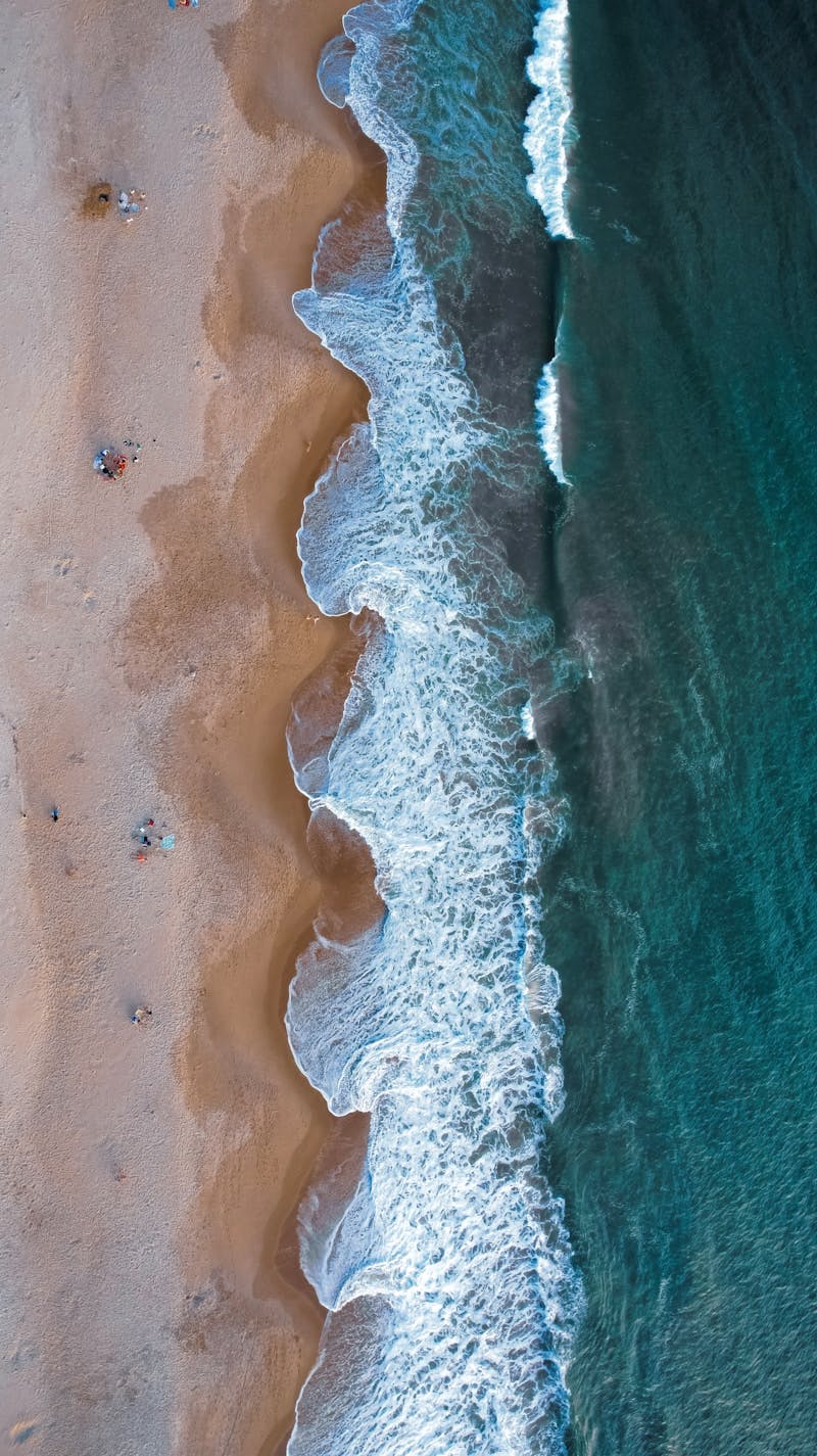 an aerial view of a beach and ocean