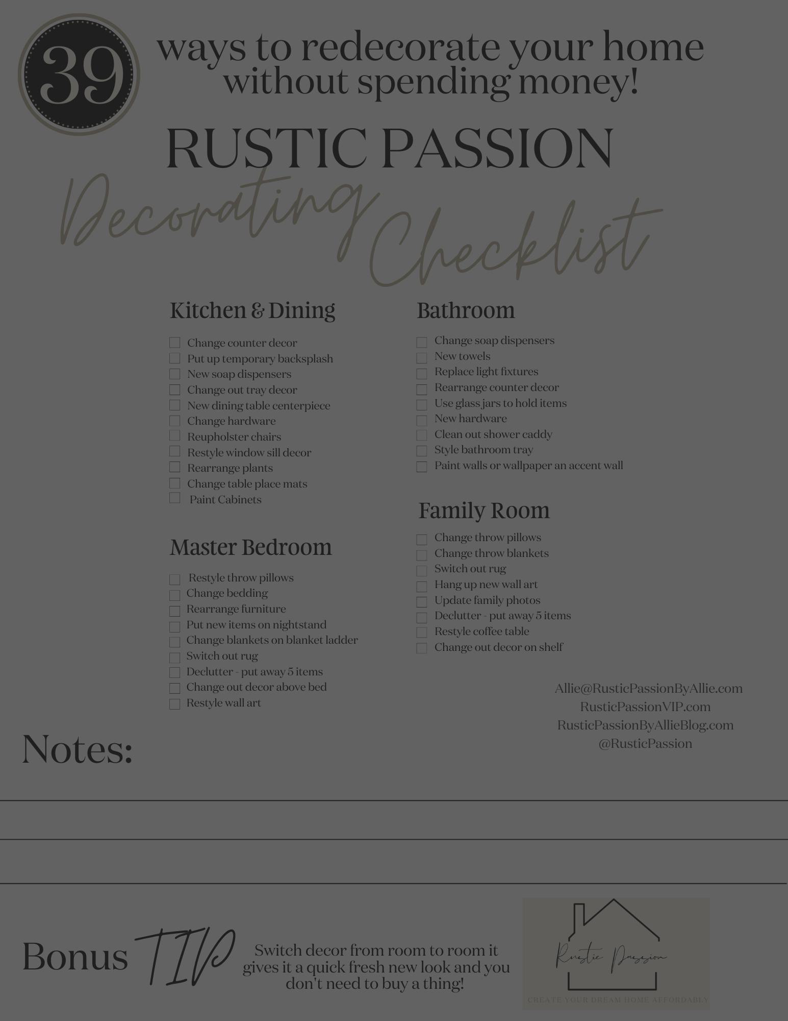 Sign Up To Get My Checklist 39 Ways To Redecorate Without Spending Money 