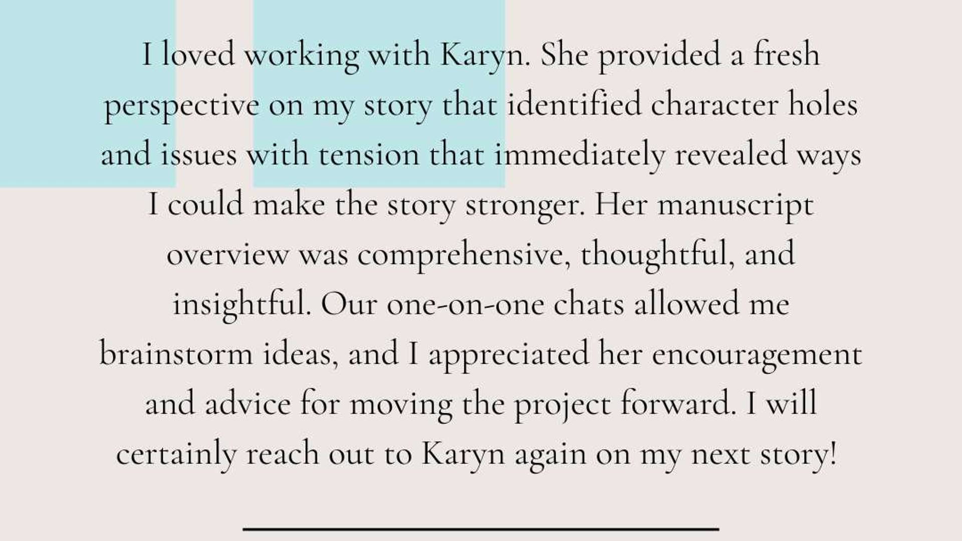 A testimonial about working with me on a developmental edit