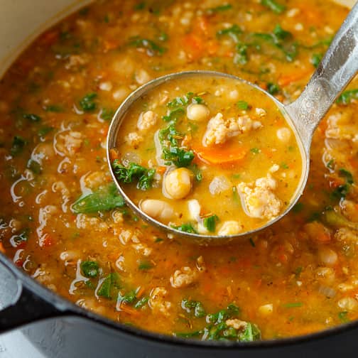 Sausage and bean soup in a large saucepan.