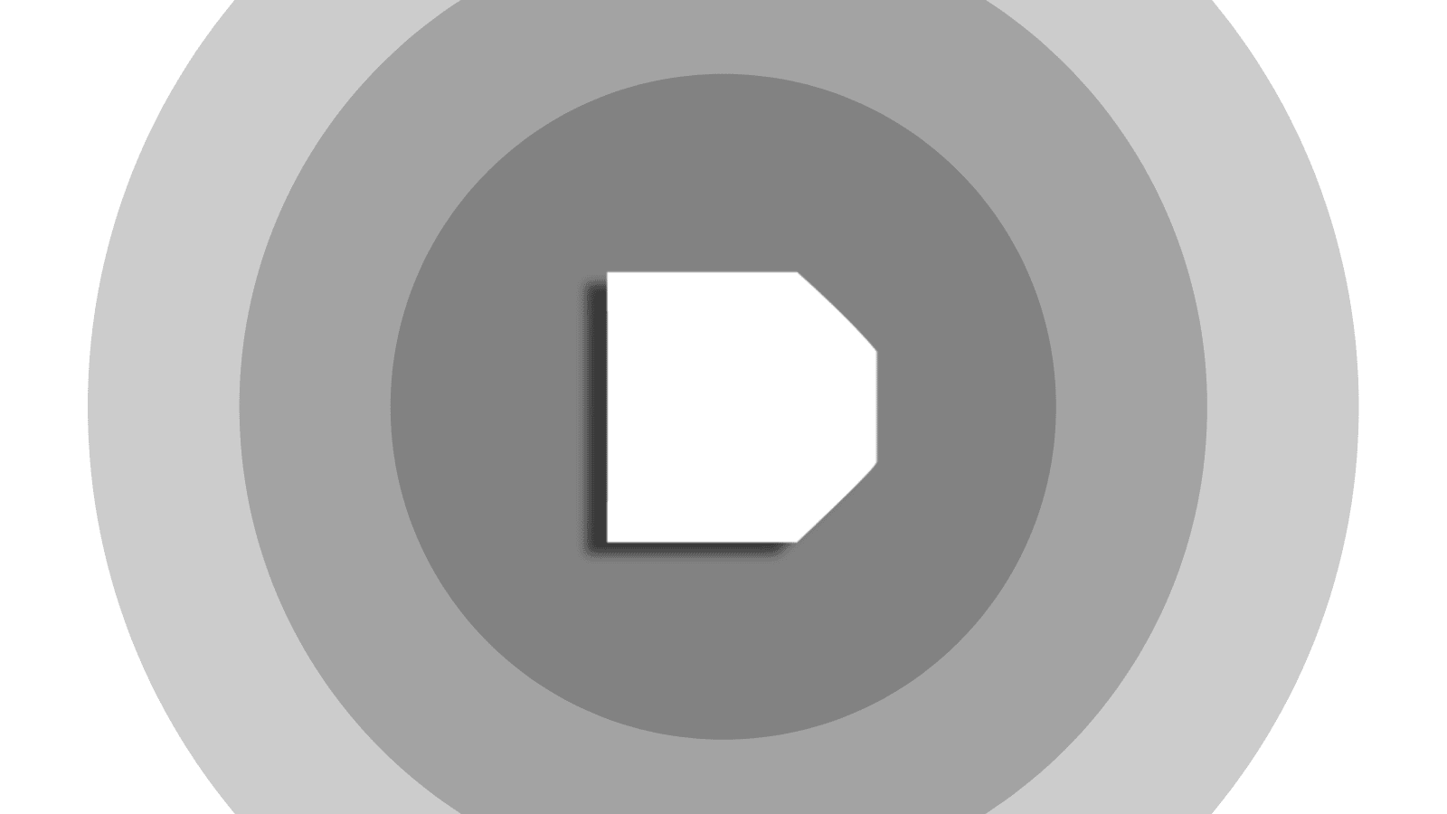 A cascading array of gray circles shrinking towards the white cutout  of the letter "D" in the middle.