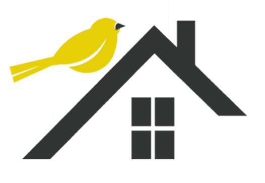 Icon showing a yellow bird on a black roof