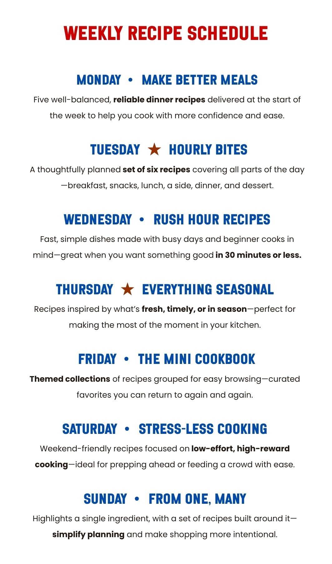 Weekly Recipe Schedule