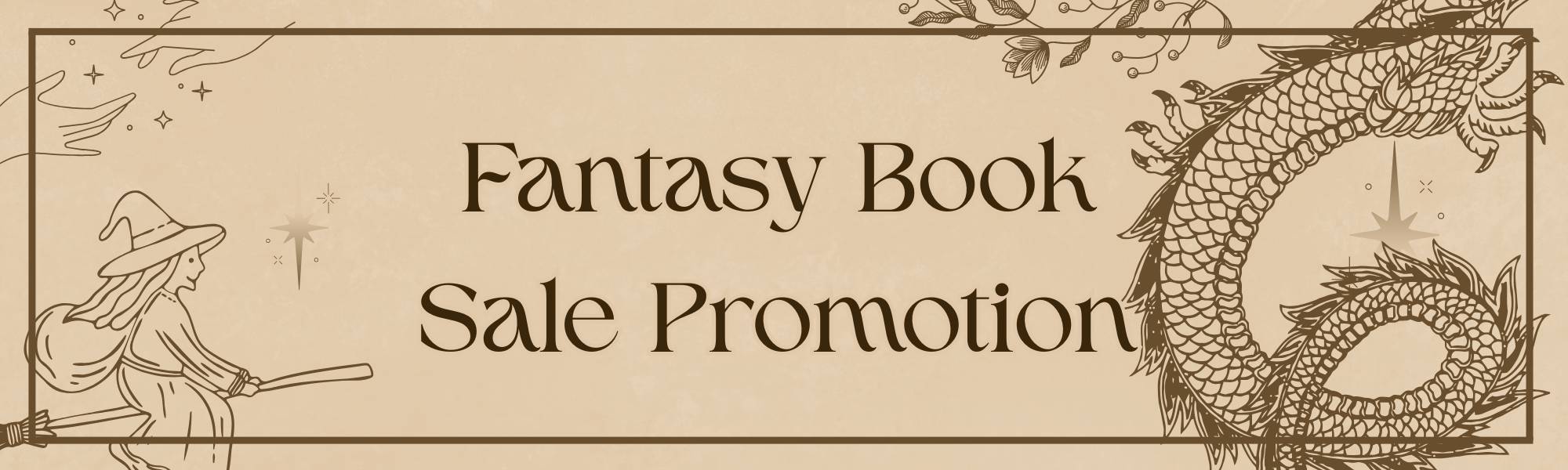 A warm, fantasy-themed banner advertising sales for fantasy e-books.