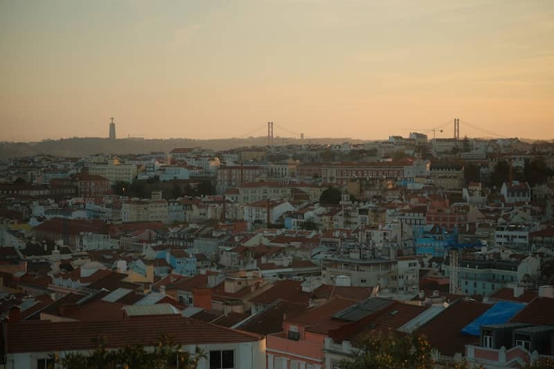 Cityscape with bridge at sunset
