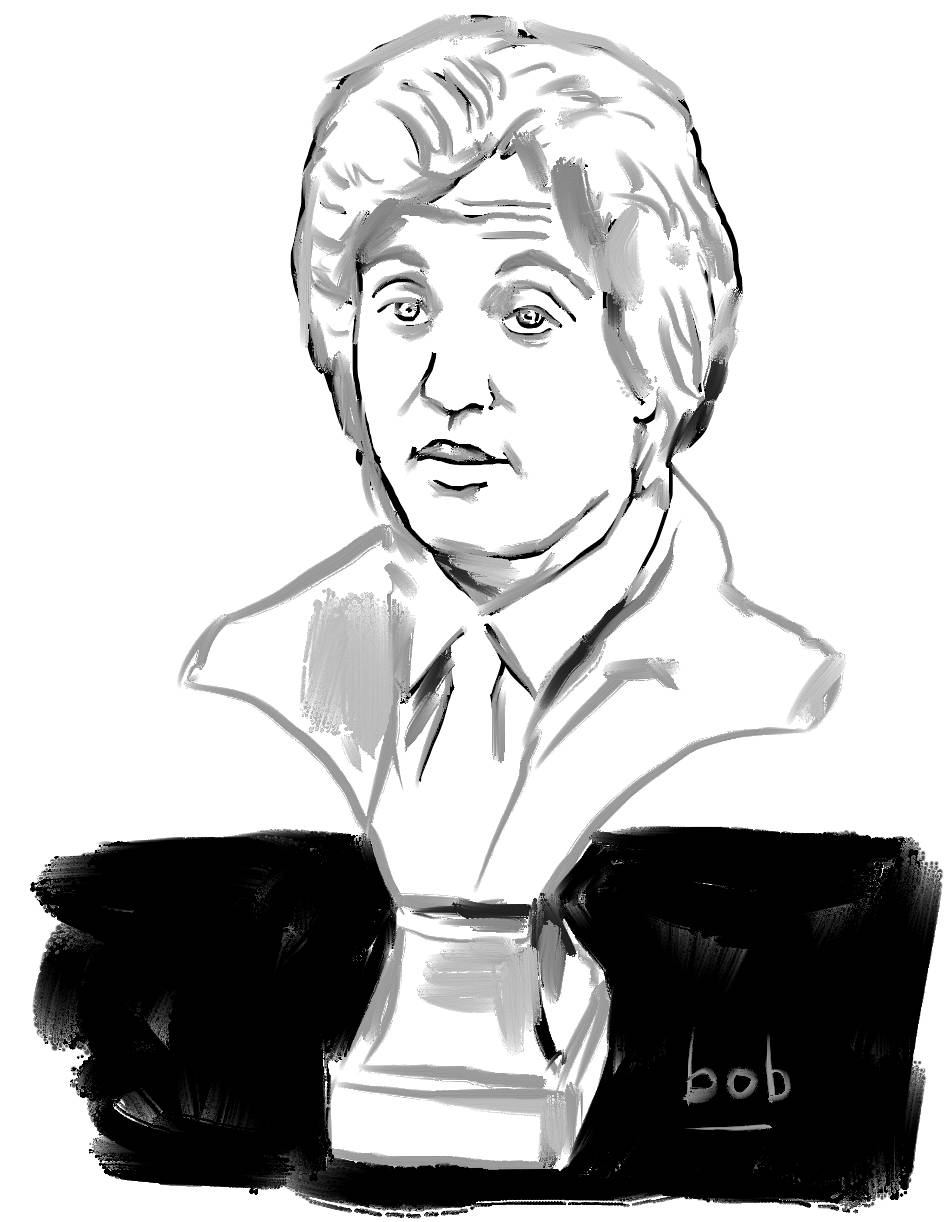 Illustration by Bob Eckstein of a bust statue of Billy Joel as he looked circa 1978.
