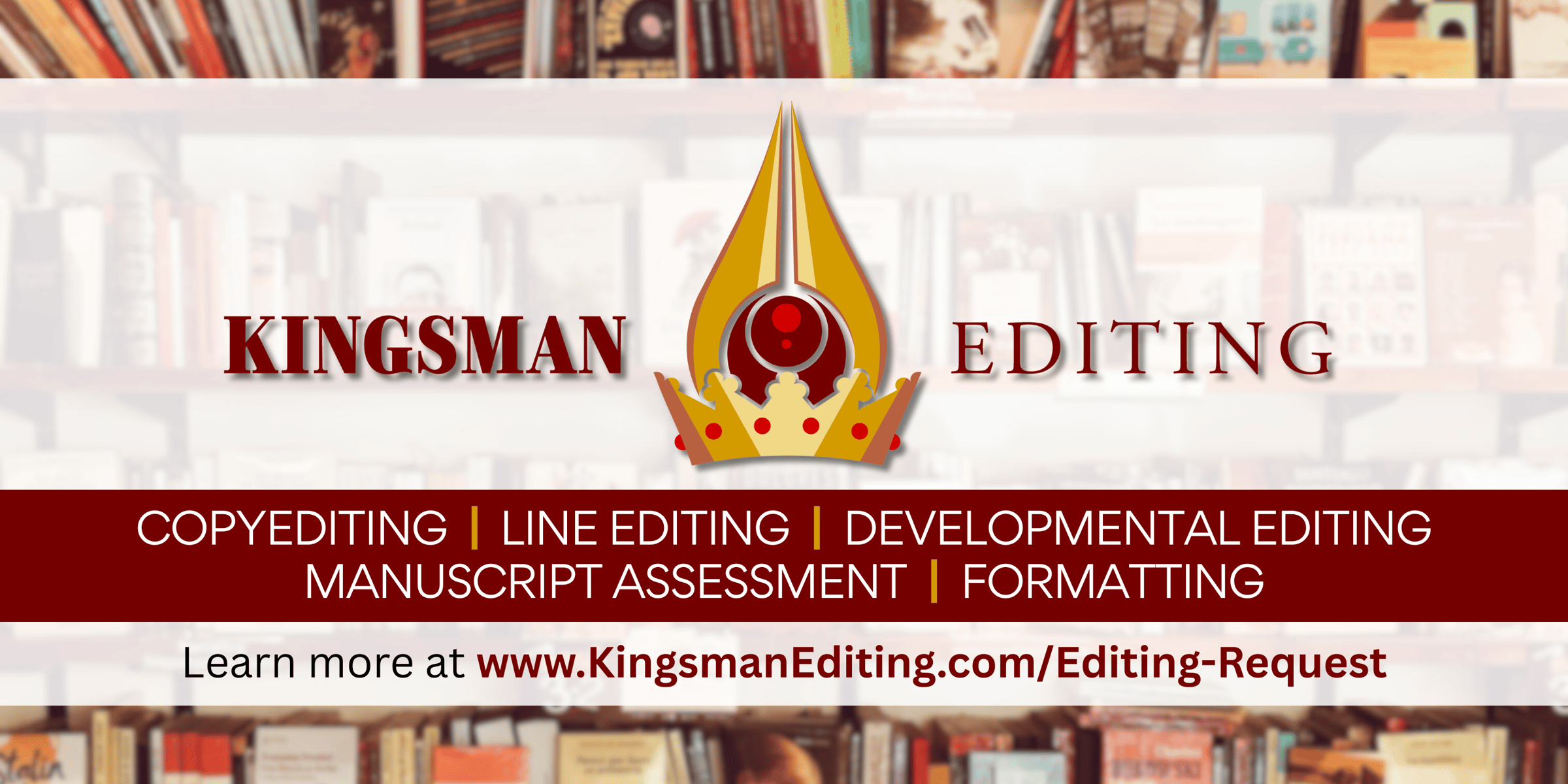 Kingsman Editing. Copyediting, line editing, developmental editing, manuscript assessment, formatting. Learn more at https://kingsmanediting.com/editing-services/