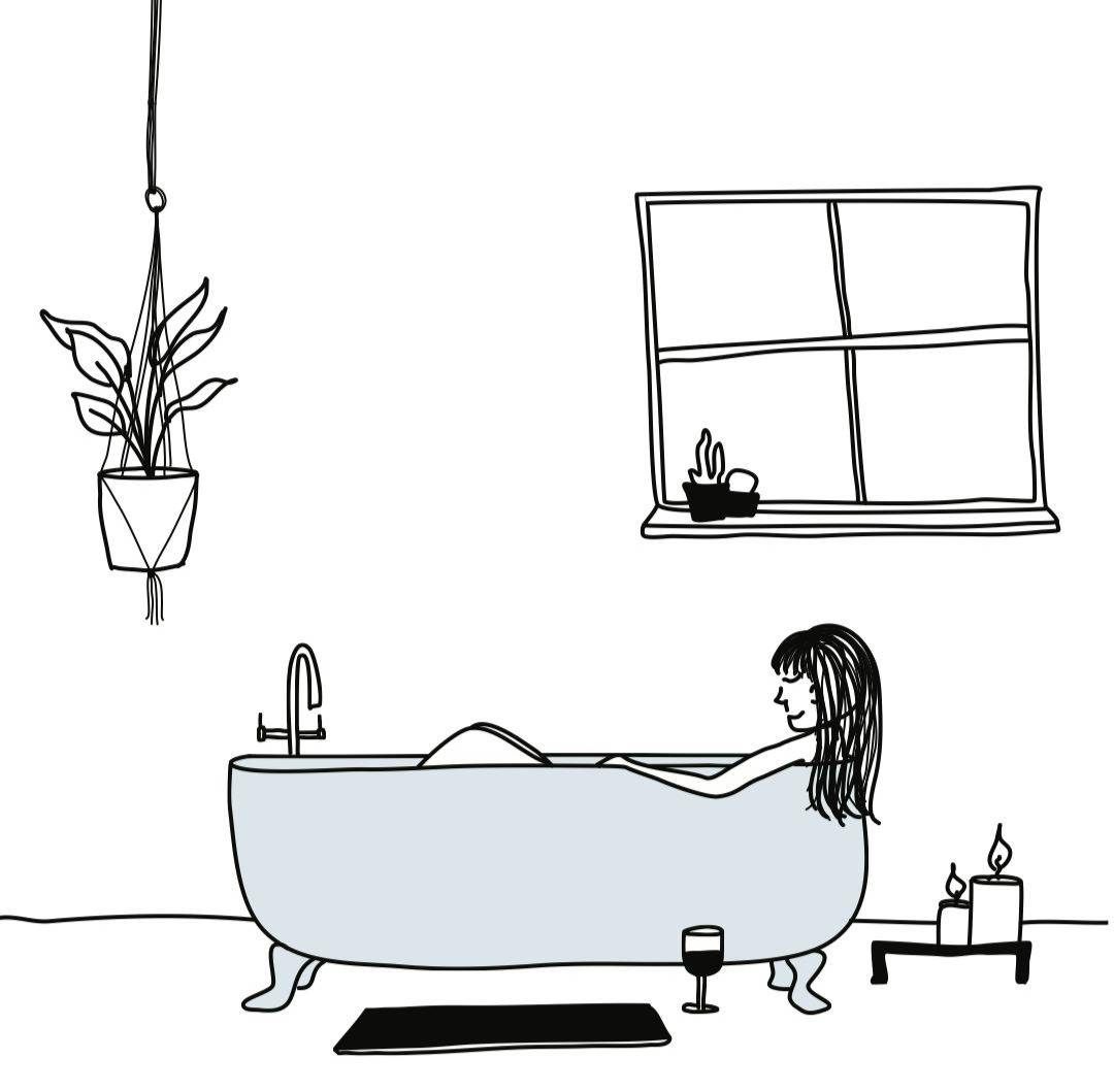 Illustration of a person in a bath tub.