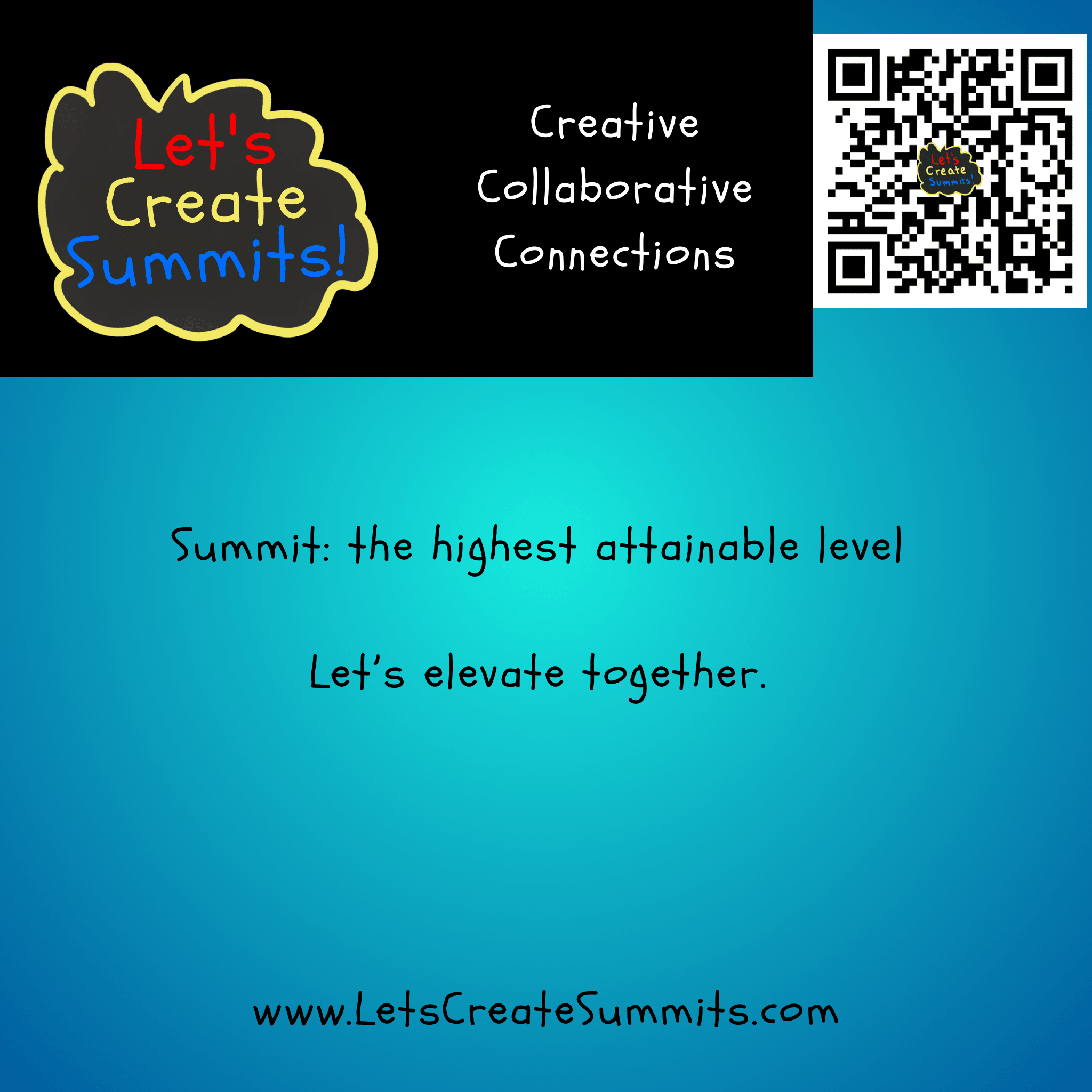 blue background Let's Create Summits promo with black font