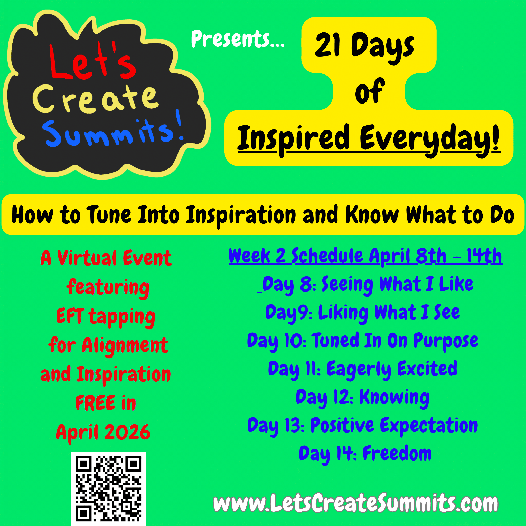 promo for 21 Days of Inspired Everyday featuring week 2's schedule 
