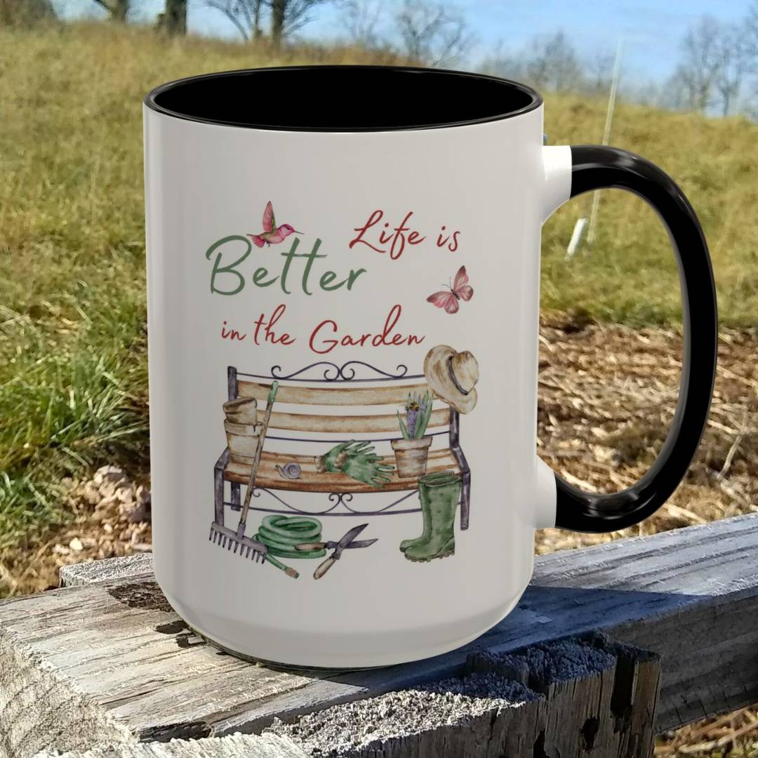 Life is better in the garden mug on a pallet
