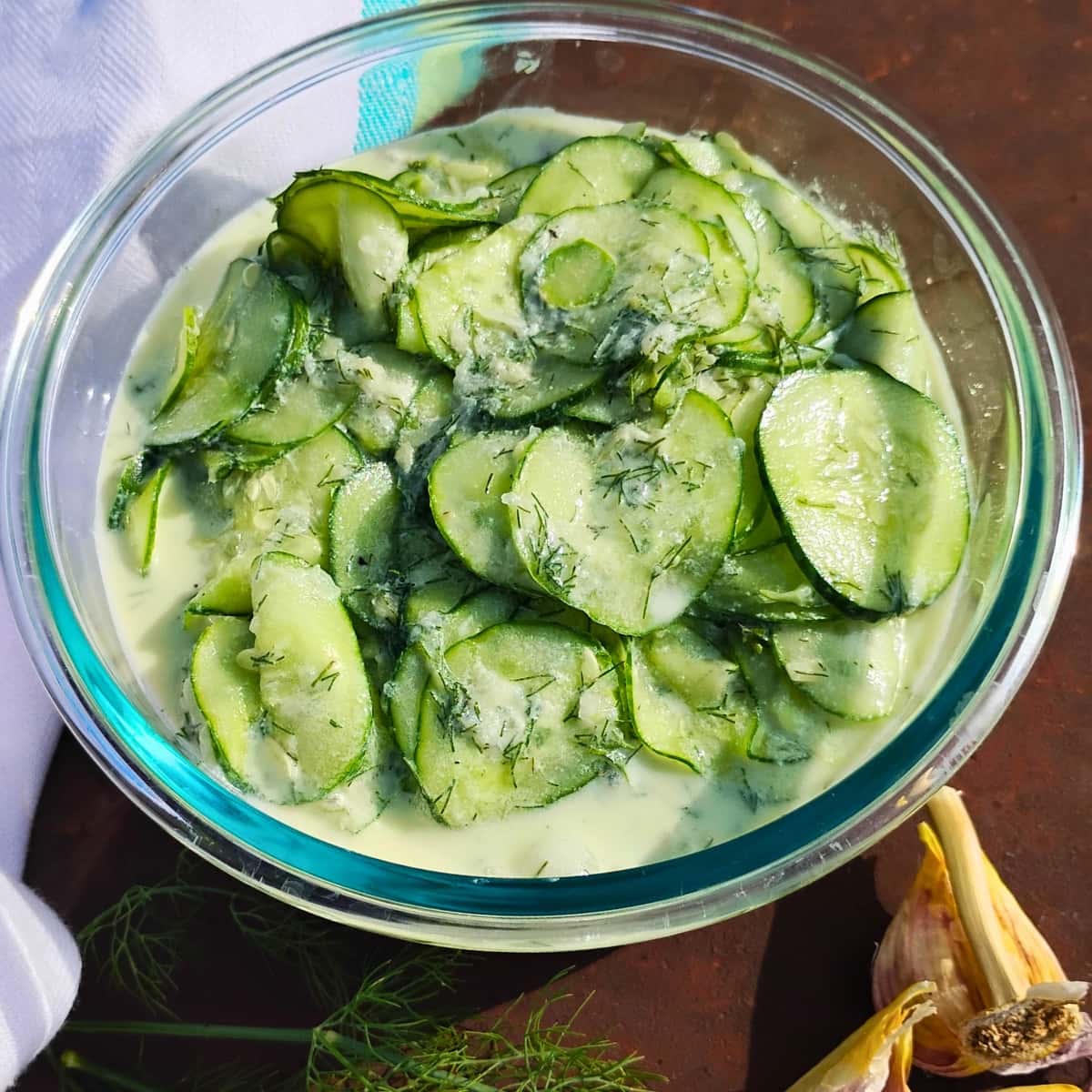 cucumber salad in a bowl.