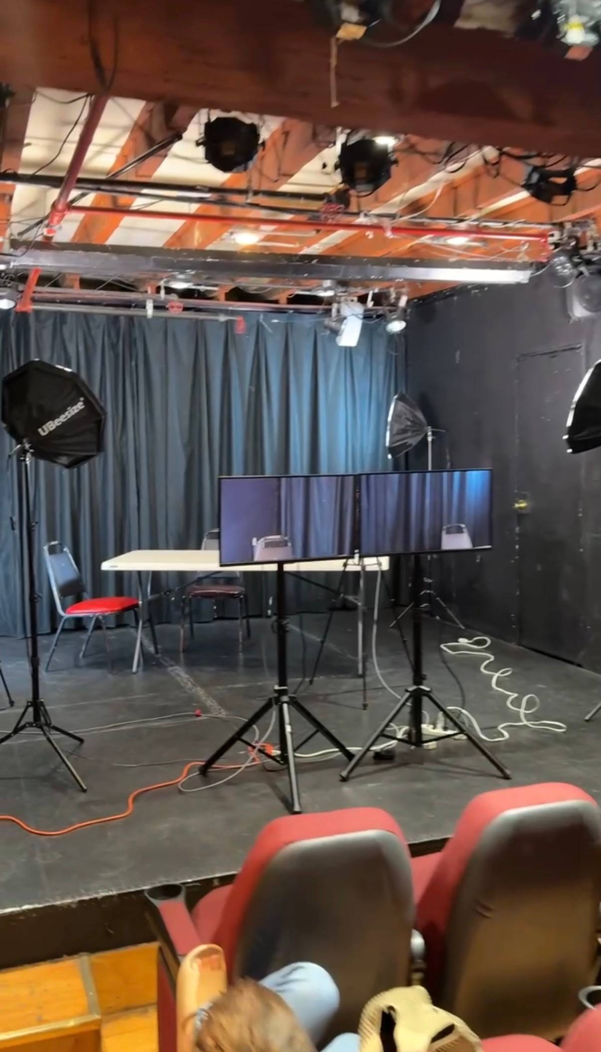 Professional on-camera acting class setup with cameras, monitors, lighting, and scene space at Open Studio Acting in New York City.