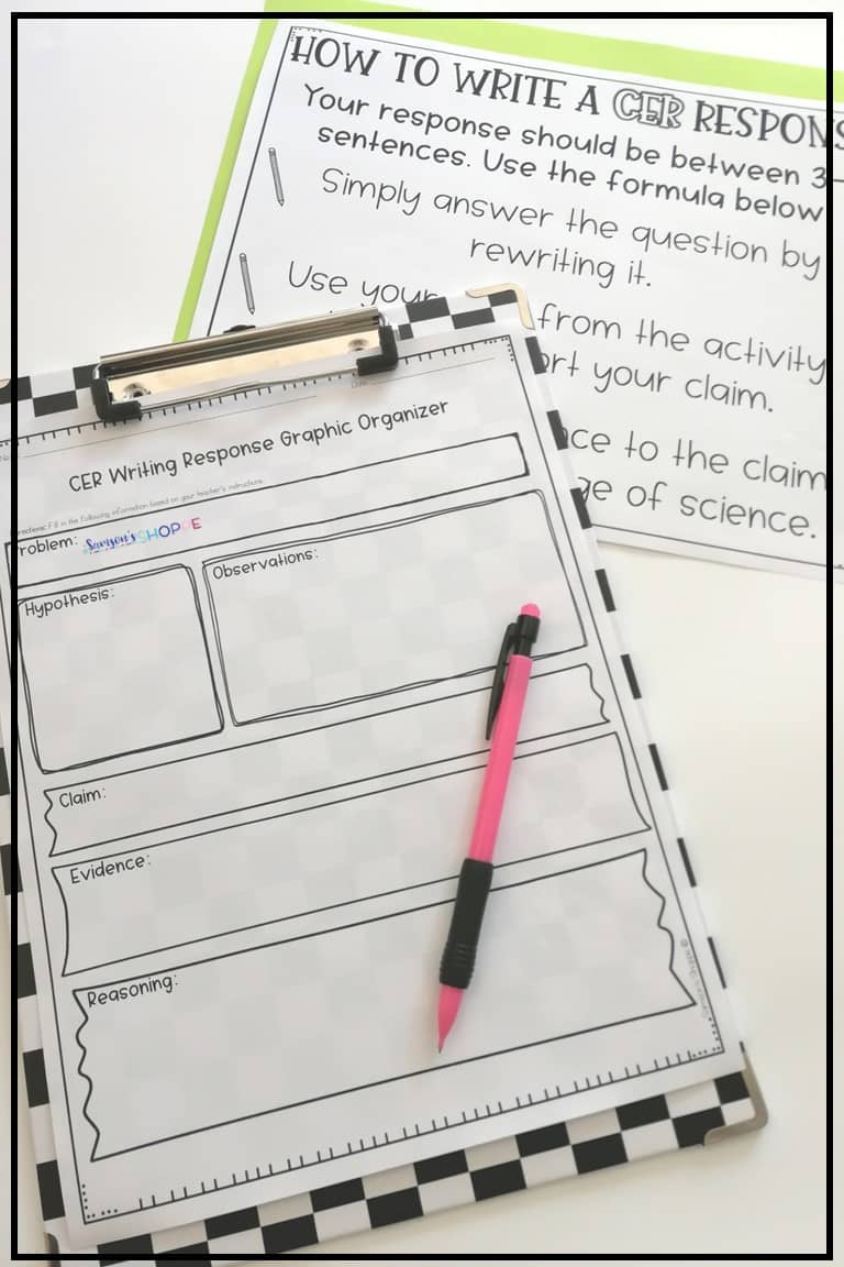 FREE CER Graphic Organizer & Writing Formula Sheet