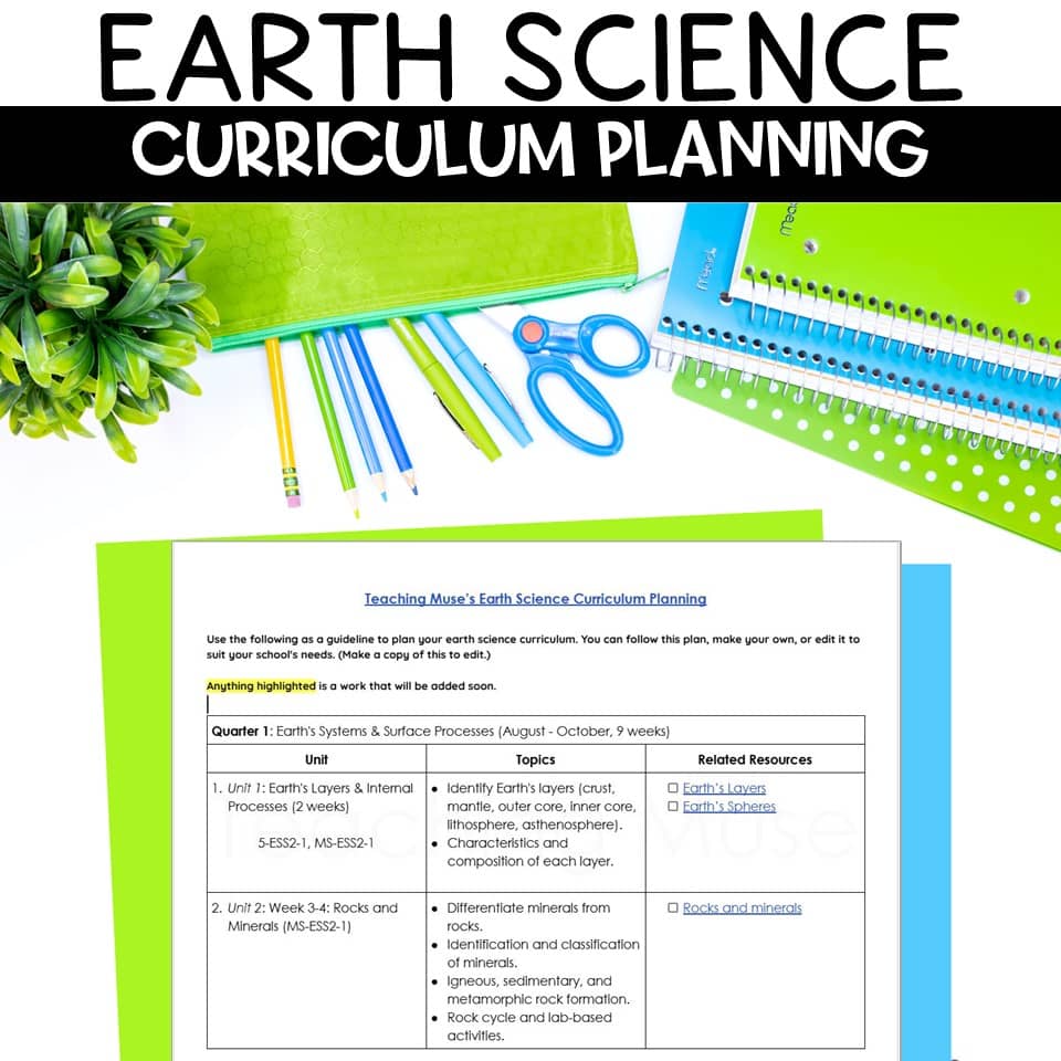 Free Earth Science Curriculum Map for middle school