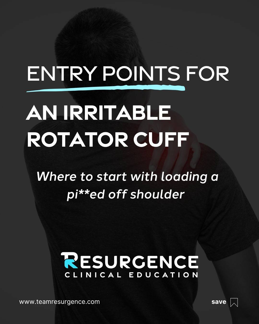 Finding an entry point for loading can be one of the most challenging tasks when dealing with an irritable shoulder.

A few ways I have found valuable include 
✅ CKC training
✅ Isometrics with visuomotor feedback
✅ Contralateral rotator cuff loading for cross education
✅ Compound loading with tolerable patterns

This is by no means an exhaustive list of strategies, but ones that I have found valuable in my practice. 

Share any additional strategies you have found to be helpful as an entry point to loading an irritable shoulder in the comments below.

#shoulderrehab #clinicaleducation #shoulderpain