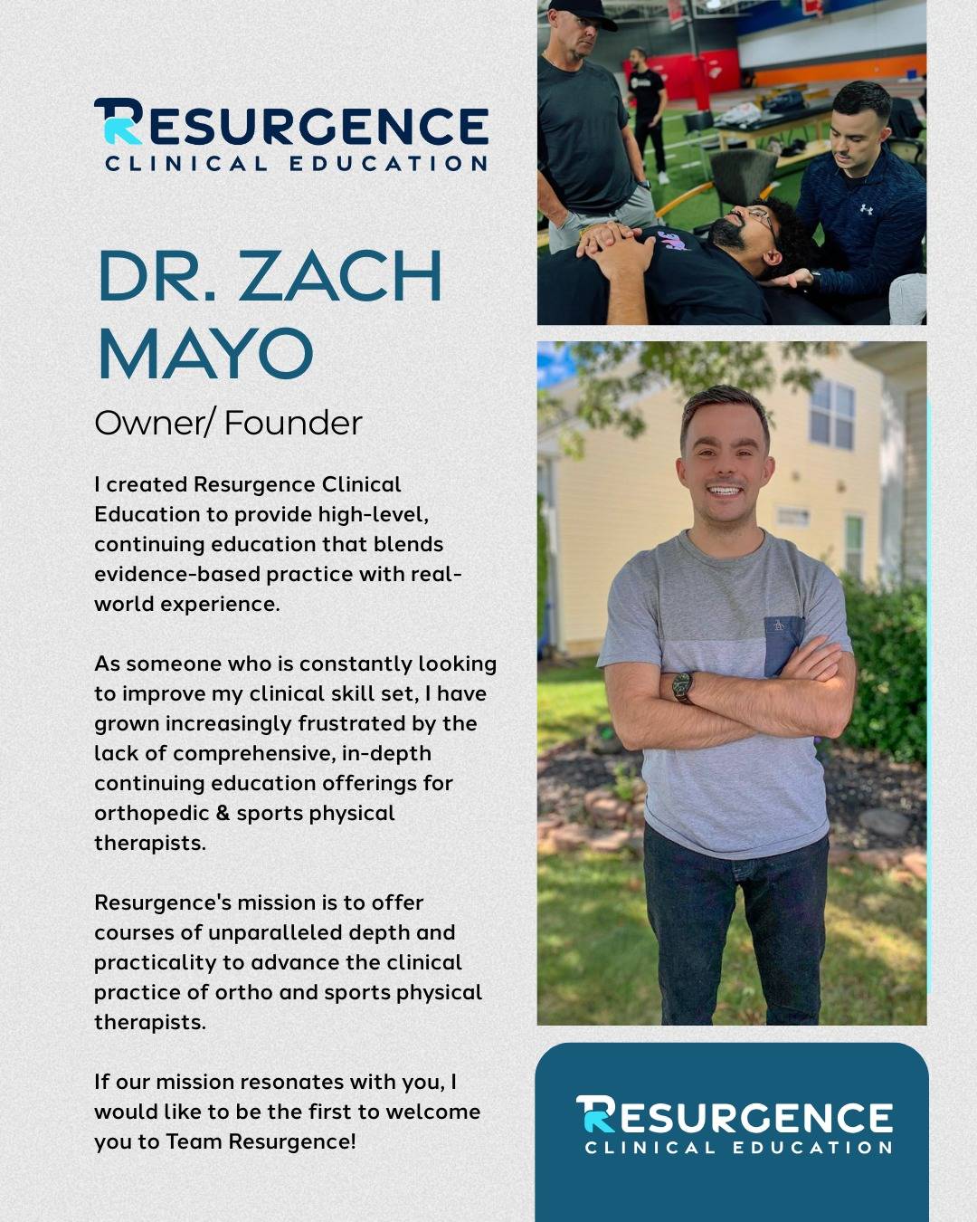 Meet the team behind Resurgence Clinical Education! We are on a mission to change the landscape of clinical education for orthopedic and sports physical therapists ✊