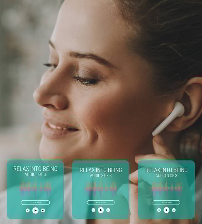 relaxed woman listening to audio on airpods