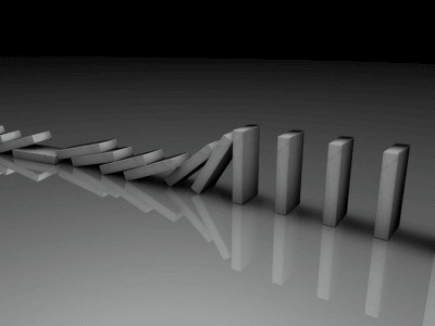 gray cascading dominoes over a dark background.