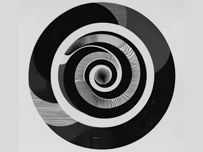 Concentric circles spiral design in black and white