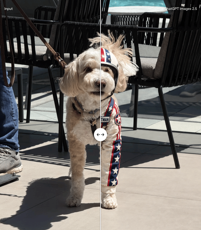 ChatGPT image-editing comparison showing a dog