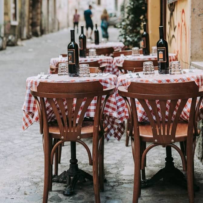 red and white table cloth on table