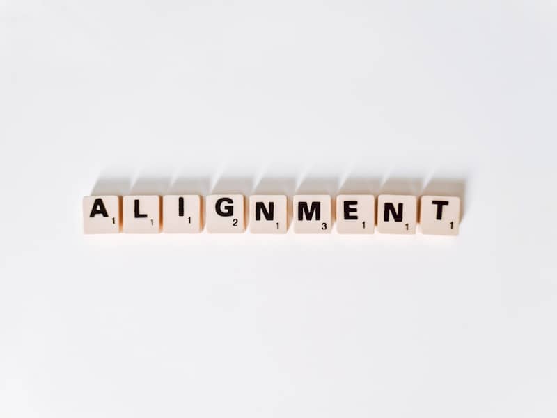 the word alignmentment spelled with scrabble letters