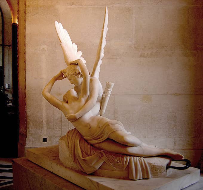 Eros and Psyche photo of a sculpture displayed at the Louvre.